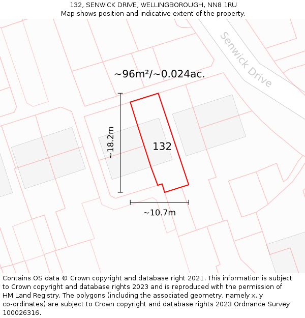 132, SENWICK DRIVE, WELLINGBOROUGH, NN8 1RU: Plot and title map