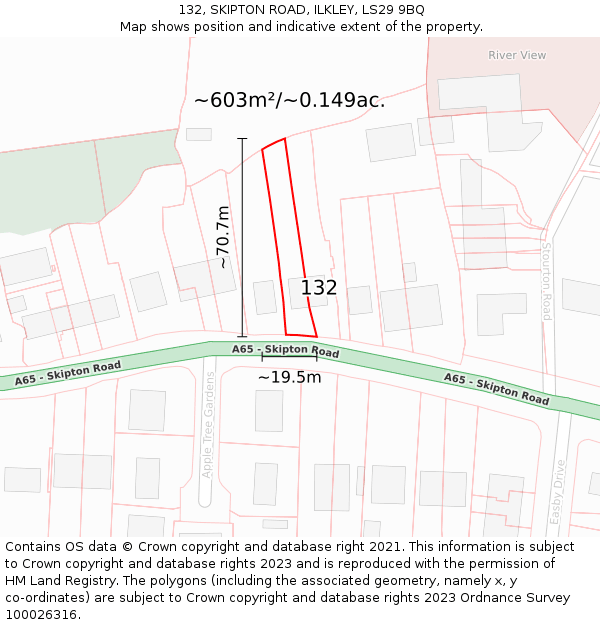 132, SKIPTON ROAD, ILKLEY, LS29 9BQ: Plot and title map