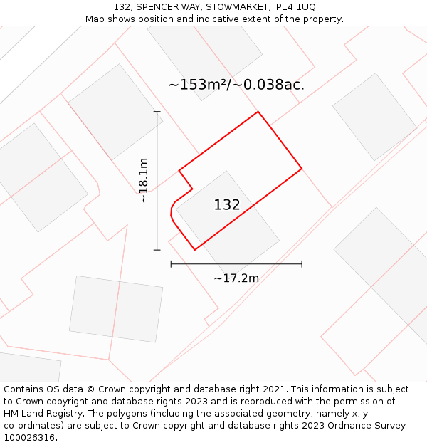 132, SPENCER WAY, STOWMARKET, IP14 1UQ: Plot and title map