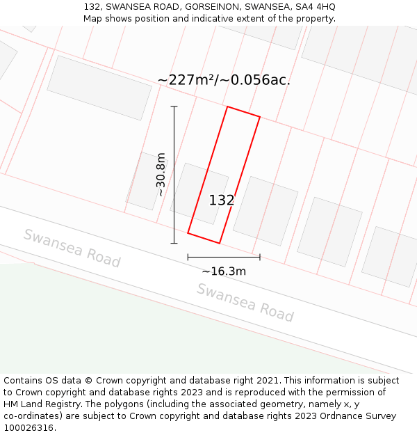 132, SWANSEA ROAD, GORSEINON, SWANSEA, SA4 4HQ: Plot and title map