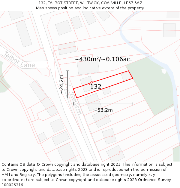 132, TALBOT STREET, WHITWICK, COALVILLE, LE67 5AZ: Plot and title map