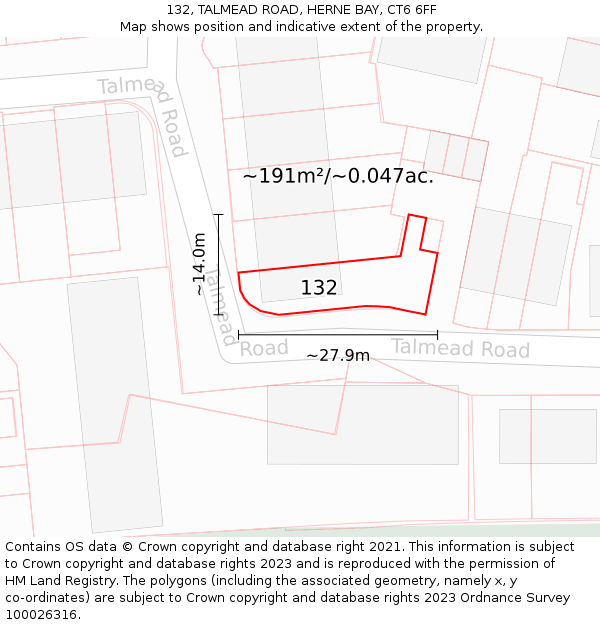 132, TALMEAD ROAD, HERNE BAY, CT6 6FF: Plot and title map