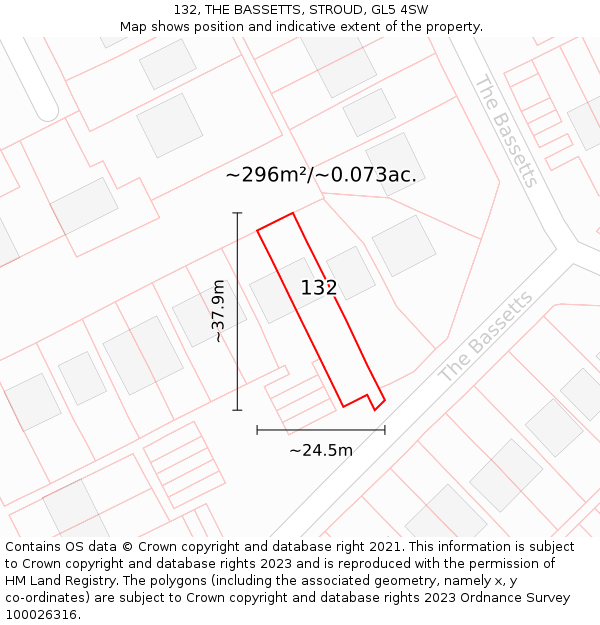 132, THE BASSETTS, STROUD, GL5 4SW: Plot and title map