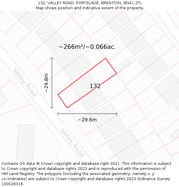 132, VALLEY ROAD, PORTSLADE, BRIGHTON, BN41 2TL: Plot and title map