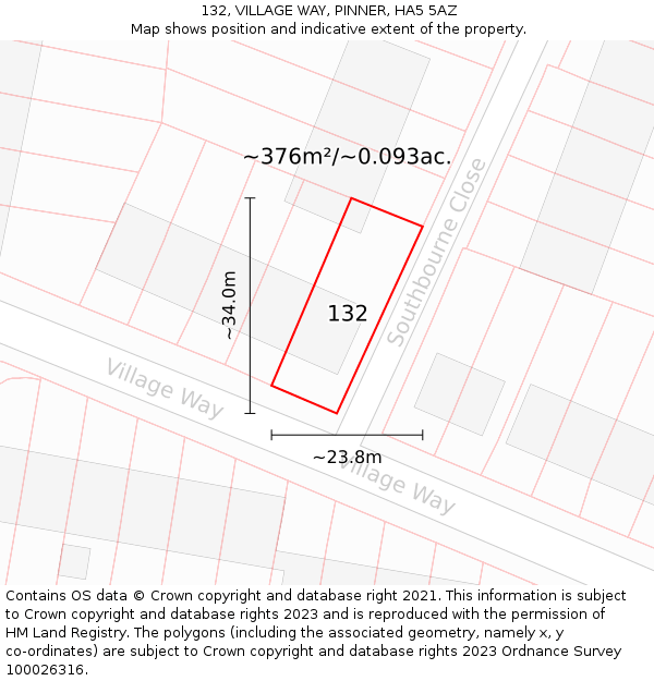 132, VILLAGE WAY, PINNER, HA5 5AZ: Plot and title map