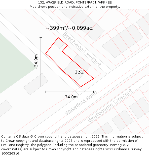 132, WAKEFIELD ROAD, PONTEFRACT, WF8 4EE: Plot and title map