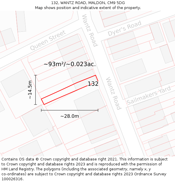 132, WANTZ ROAD, MALDON, CM9 5DG: Plot and title map