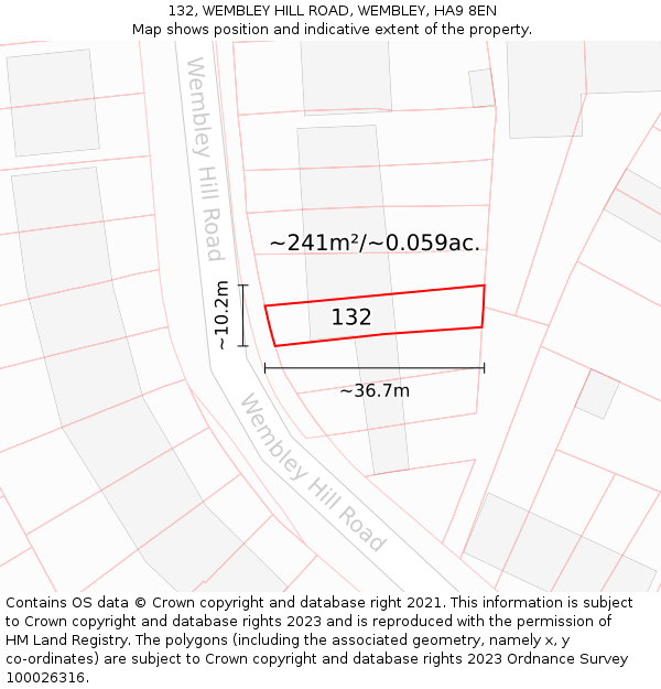 132, WEMBLEY HILL ROAD, WEMBLEY, HA9 8EN: Plot and title map