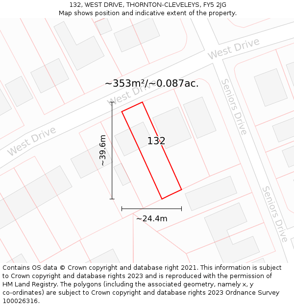 132, WEST DRIVE, THORNTON-CLEVELEYS, FY5 2JG: Plot and title map