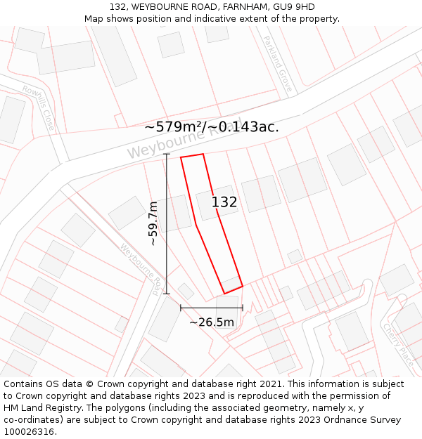 132, WEYBOURNE ROAD, FARNHAM, GU9 9HD: Plot and title map