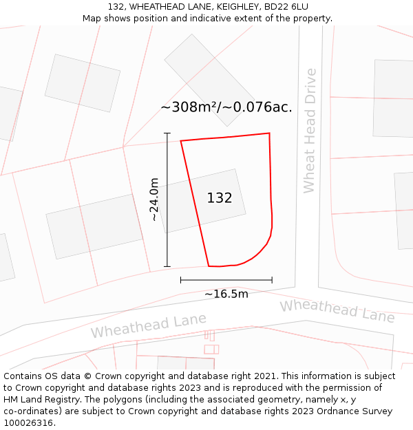 132, WHEATHEAD LANE, KEIGHLEY, BD22 6LU: Plot and title map