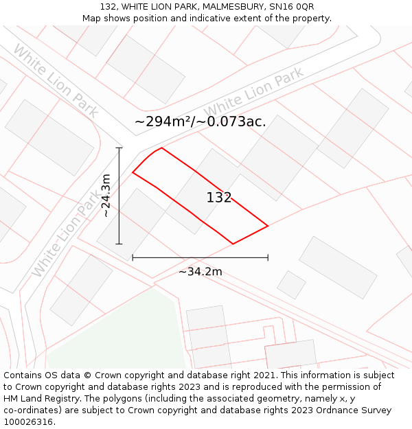 132, WHITE LION PARK, MALMESBURY, SN16 0QR: Plot and title map