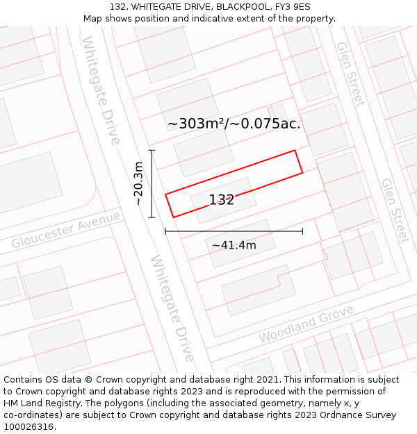 132, WHITEGATE DRIVE, BLACKPOOL, FY3 9ES: Plot and title map