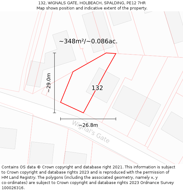 132, WIGNALS GATE, HOLBEACH, SPALDING, PE12 7HR: Plot and title map