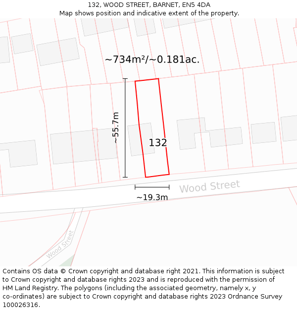 132, WOOD STREET, BARNET, EN5 4DA: Plot and title map