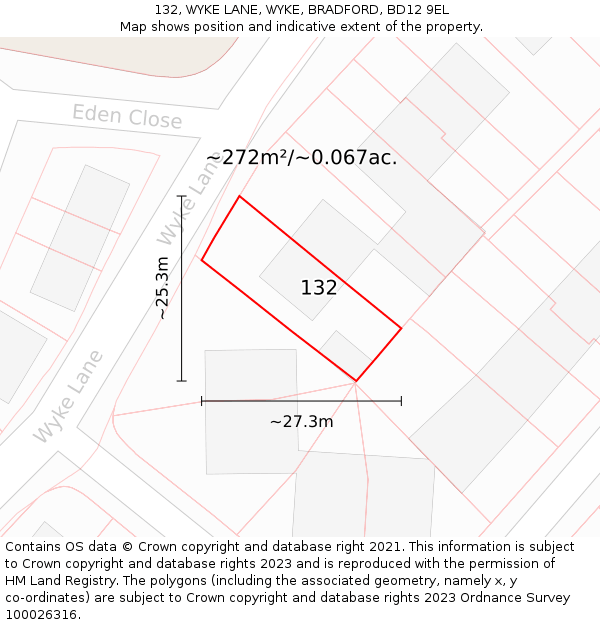 132, WYKE LANE, WYKE, BRADFORD, BD12 9EL: Plot and title map