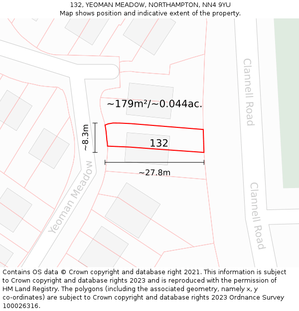 132, YEOMAN MEADOW, NORTHAMPTON, NN4 9YU: Plot and title map