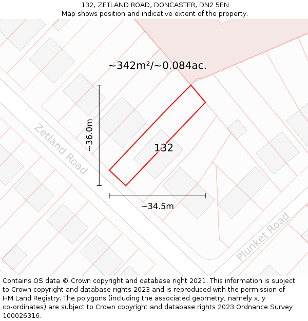 132, ZETLAND ROAD, DONCASTER, DN2 5EN: Plot and title map