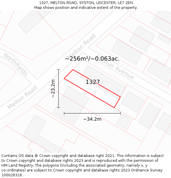 1327, MELTON ROAD, SYSTON, LEICESTER, LE7 2EN: Plot and title map