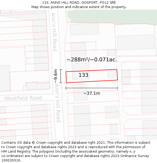 133, ANNS HILL ROAD, GOSPORT, PO12 3RE: Plot and title map