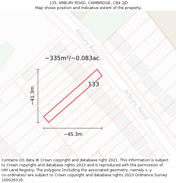 133, ARBURY ROAD, CAMBRIDGE, CB4 2JD: Plot and title map