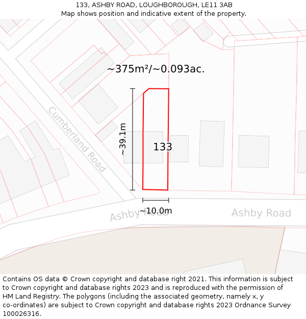 133, ASHBY ROAD, LOUGHBOROUGH, LE11 3AB: Plot and title map