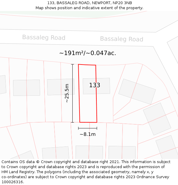 133, BASSALEG ROAD, NEWPORT, NP20 3NB: Plot and title map