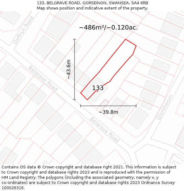 133, BELGRAVE ROAD, GORSEINON, SWANSEA, SA4 6RB: Plot and title map