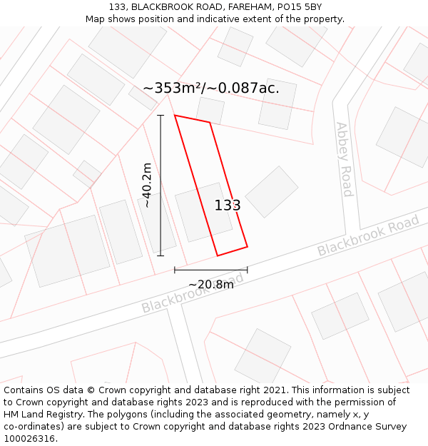 133, BLACKBROOK ROAD, FAREHAM, PO15 5BY: Plot and title map