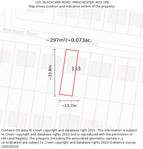 133, BLACKCARR ROAD, MANCHESTER, M23 1PB: Plot and title map