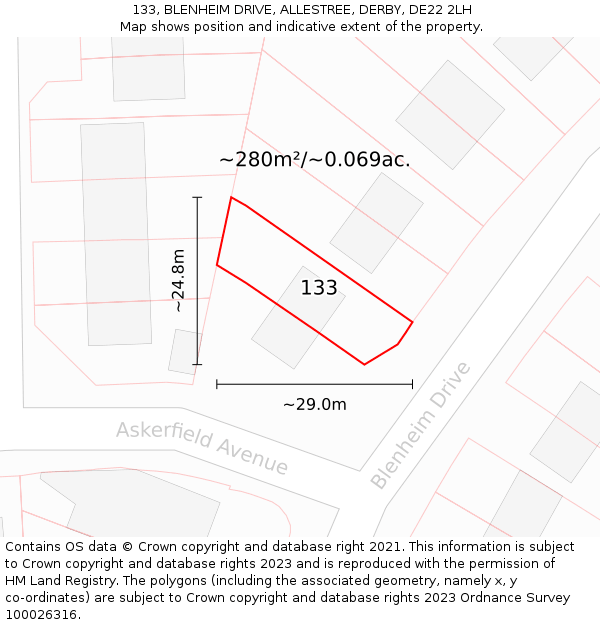 133, BLENHEIM DRIVE, ALLESTREE, DERBY, DE22 2LH: Plot and title map