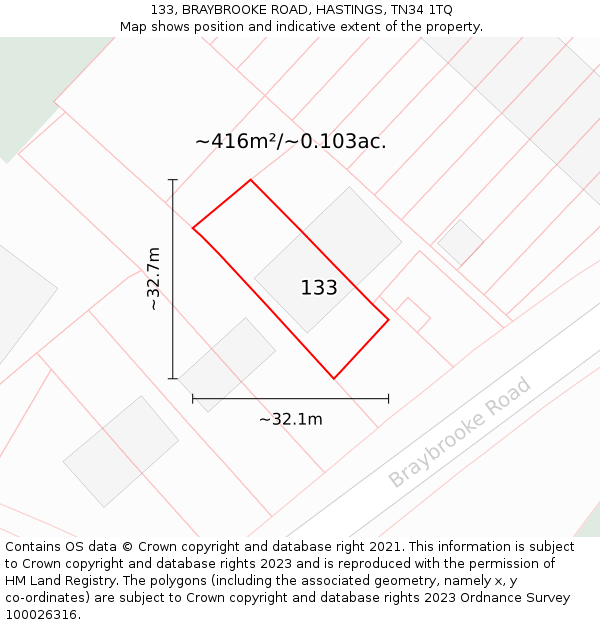 133, BRAYBROOKE ROAD, HASTINGS, TN34 1TQ: Plot and title map