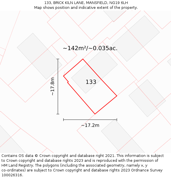 133, BRICK KILN LANE, MANSFIELD, NG19 6LH: Plot and title map