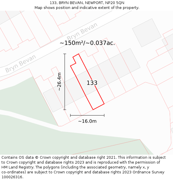 133, BRYN BEVAN, NEWPORT, NP20 5QN: Plot and title map
