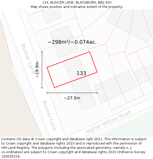 133, BUNCER LANE, BLACKBURN, BB2 6SY: Plot and title map