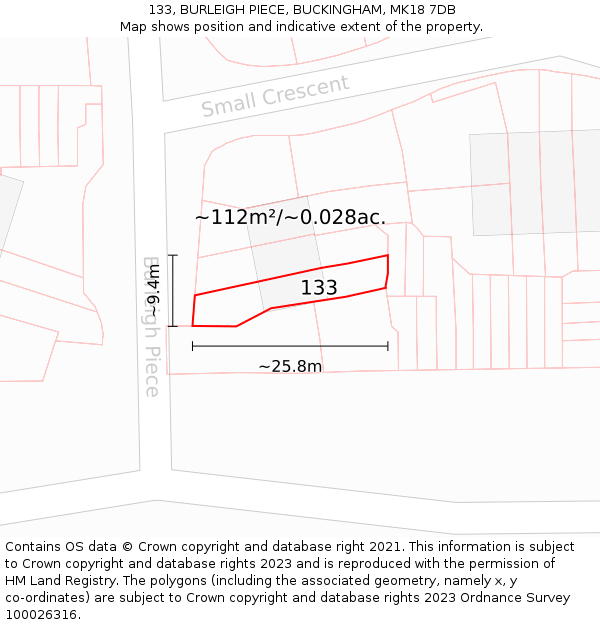 133, BURLEIGH PIECE, BUCKINGHAM, MK18 7DB: Plot and title map