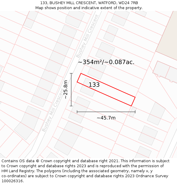 133, BUSHEY MILL CRESCENT, WATFORD, WD24 7RB: Plot and title map