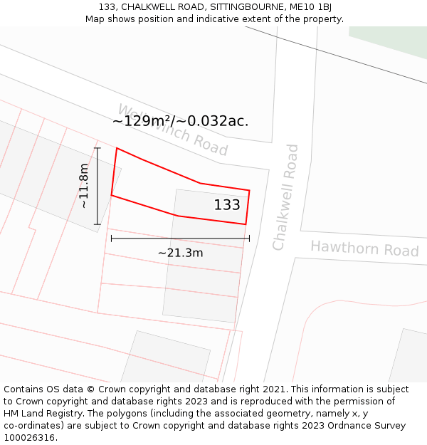 133, CHALKWELL ROAD, SITTINGBOURNE, ME10 1BJ: Plot and title map