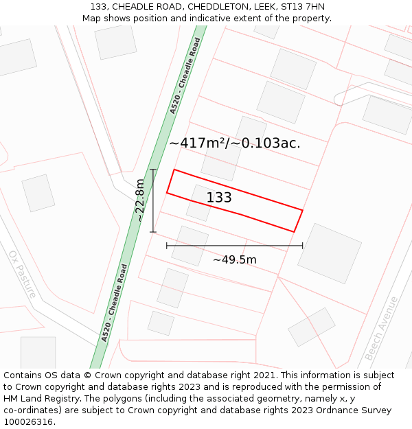 133, CHEADLE ROAD, CHEDDLETON, LEEK, ST13 7HN: Plot and title map