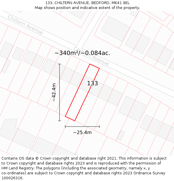 133, CHILTERN AVENUE, BEDFORD, MK41 9EL: Plot and title map