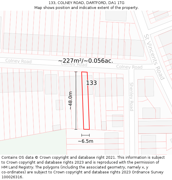 133, COLNEY ROAD, DARTFORD, DA1 1TG: Plot and title map