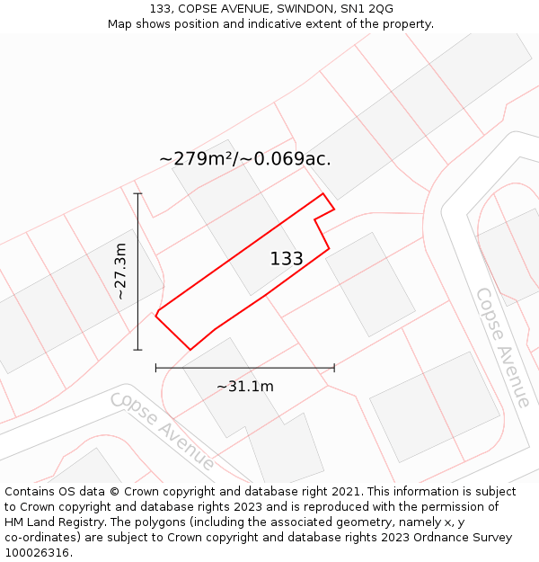 133, COPSE AVENUE, SWINDON, SN1 2QG: Plot and title map