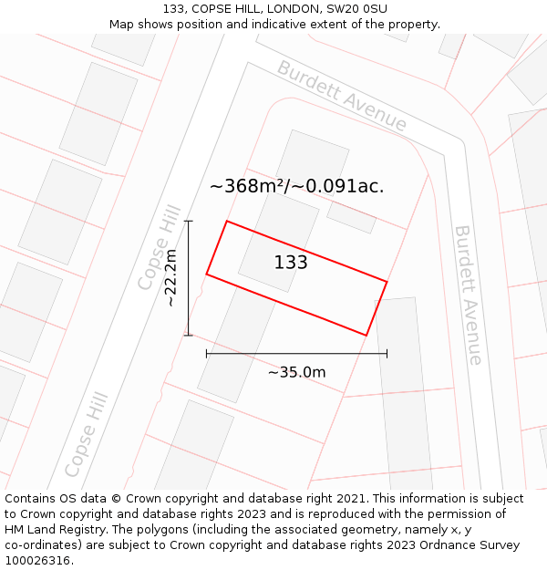 133, COPSE HILL, LONDON, SW20 0SU: Plot and title map