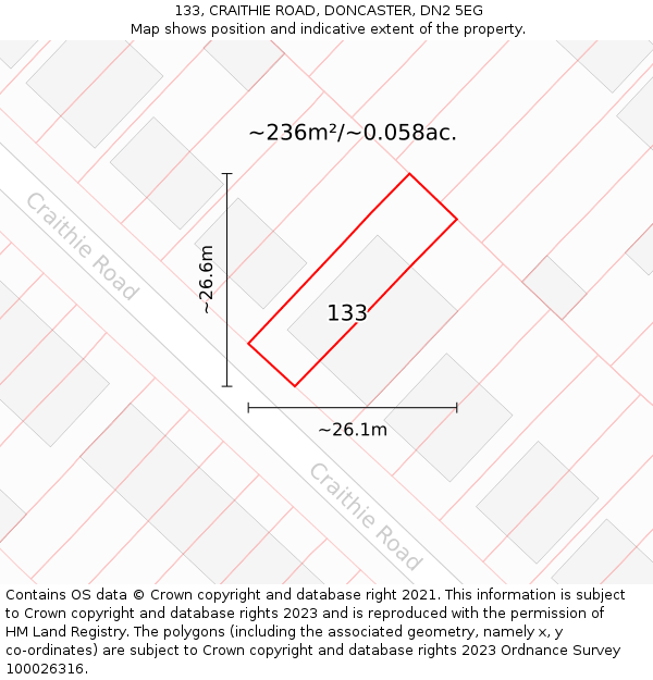 133, CRAITHIE ROAD, DONCASTER, DN2 5EG: Plot and title map