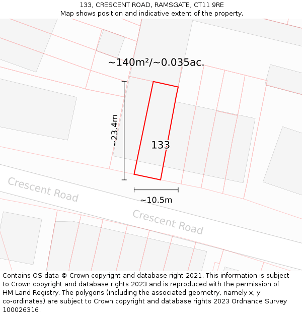 133, CRESCENT ROAD, RAMSGATE, CT11 9RE: Plot and title map