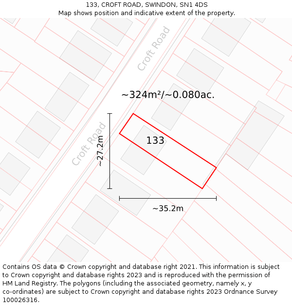 133, CROFT ROAD, SWINDON, SN1 4DS: Plot and title map