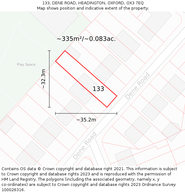 133, DENE ROAD, HEADINGTON, OXFORD, OX3 7EQ: Plot and title map