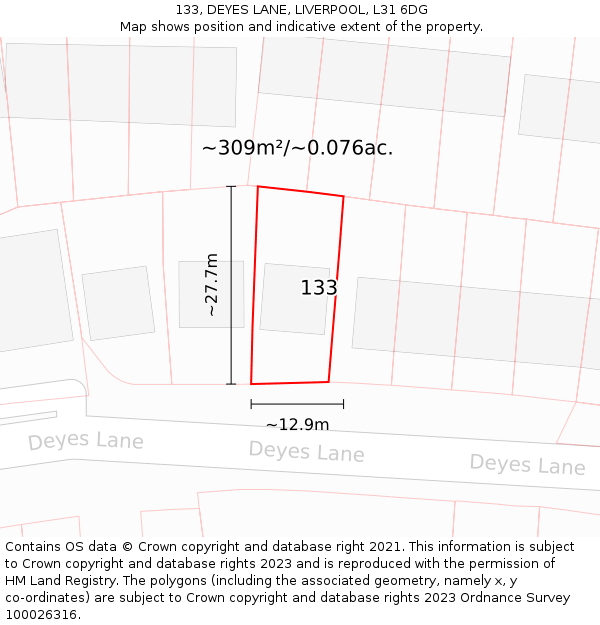 133, DEYES LANE, LIVERPOOL, L31 6DG: Plot and title map