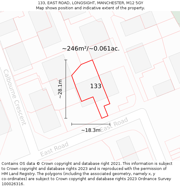 133, EAST ROAD, LONGSIGHT, MANCHESTER, M12 5GY: Plot and title map