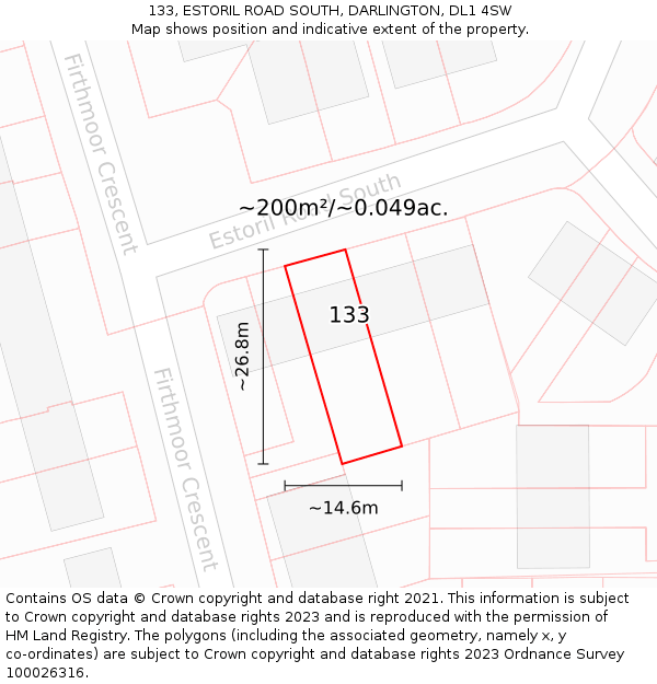 133, ESTORIL ROAD SOUTH, DARLINGTON, DL1 4SW: Plot and title map